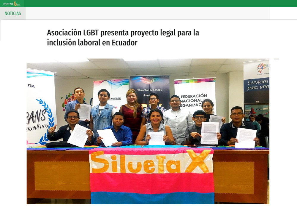 Asociación LGBT presenta proyecto legal para la inclusión laboral en Ecuador-Federacion Ecuatoriana LGBTI-Plataforma Revolucion Trans-Transmasculinos Ecuador-Asociacion Silueta X-Camar